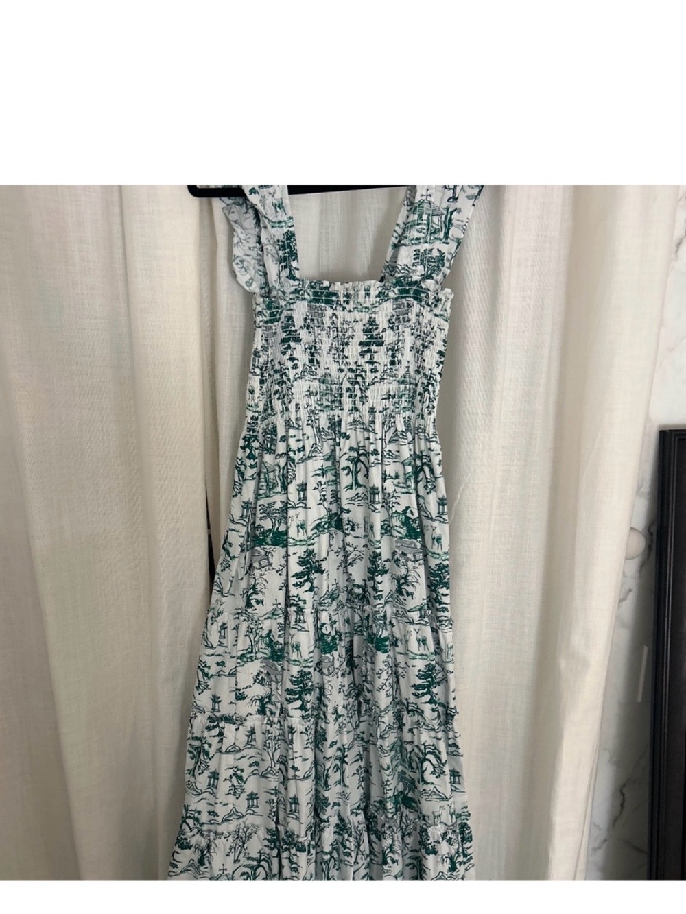 Aqua Green Toile Smocked Maxi Dress
